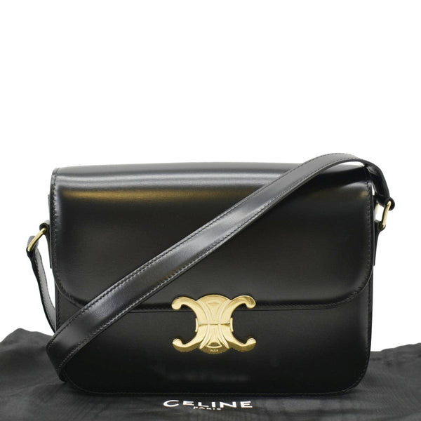 CELINE Classique Triomphe Medium Leather Shoulder Bag Black