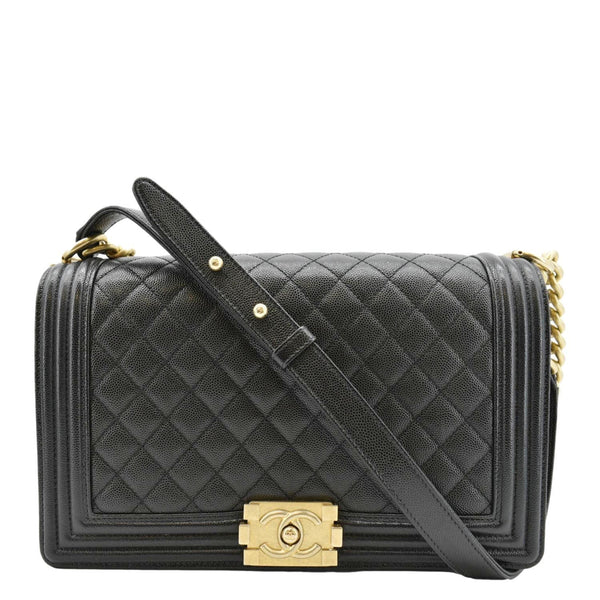 CHANEL Medium Boy Flap Caviar Quilted Leather Shoulder Bag Black back look