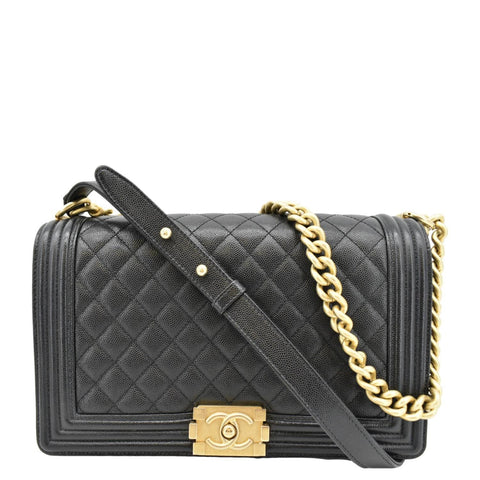 CHANEL Medium Boy Flap Caviar Quilted Leather Shoulder Bag Black