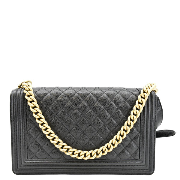 CHANEL Medium Boy Flap Caviar Quilted Leather Shoulder Bag Black back  look
