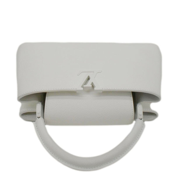 LOUIS VUITTON White vegan leather crossbody with gold chain