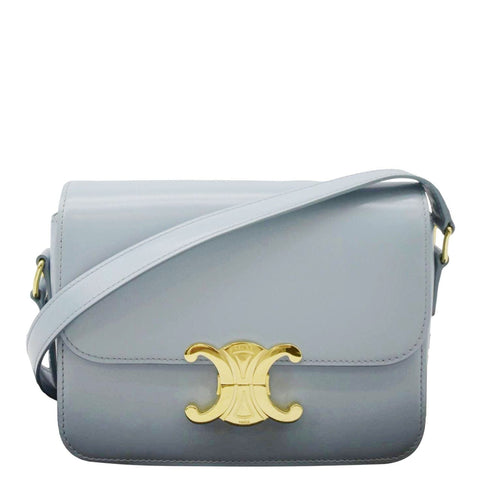 CELINE Teen Triomphe Leather Shoulder Bag Soft Pale Blue