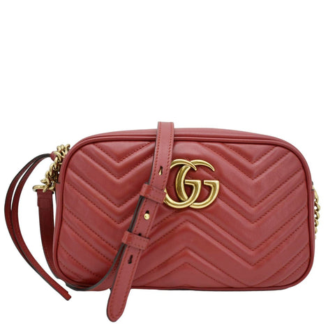GUCCI GG Marmont Small Matelasse Chevron Leather Crossbody Camera Bag Red 447632