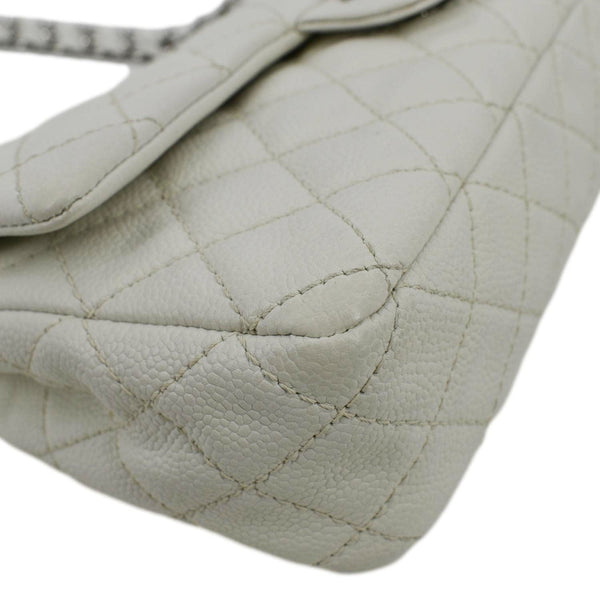 CHANEL Classic Double Flap Quilted Caviar Leather Shoulder Bag White