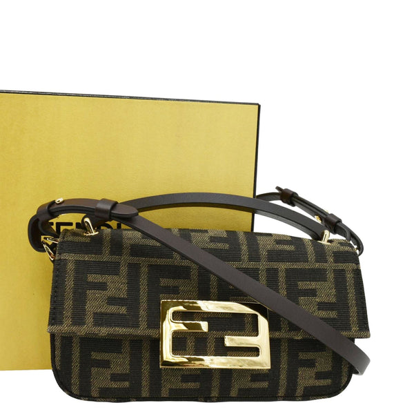 FENDI Baguette Mini Zucca Canvas Shoulder Bag Brown