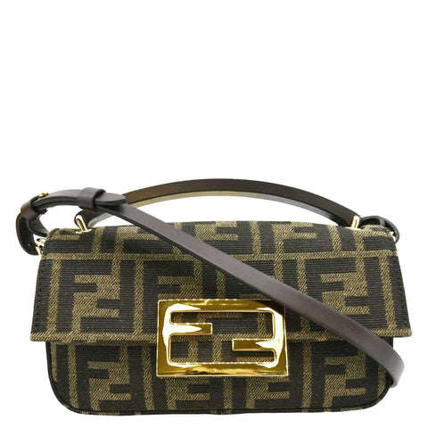 FENDI Baguette Mini Zucca Canvas Shoulder Bag Brown