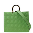FENDI Sunshine Medium Embossed Leather Shopper Tote Bag Green