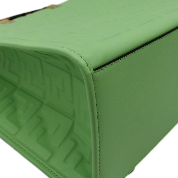 FENDI Sunshine Medium Embossed Leather Shopper Tote Bag Green