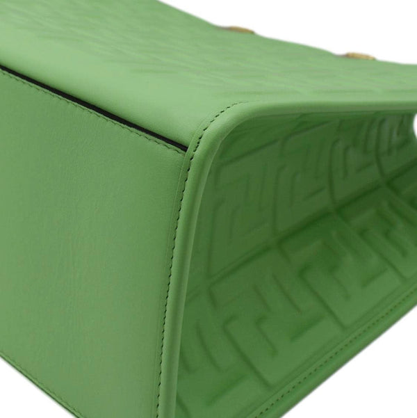 FENDI Sunshine Medium Embossed Leather Shopper Tote Bag Green