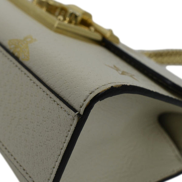 GUCCI Padlock Bee Leather Shoulder Bag Ivory 432182