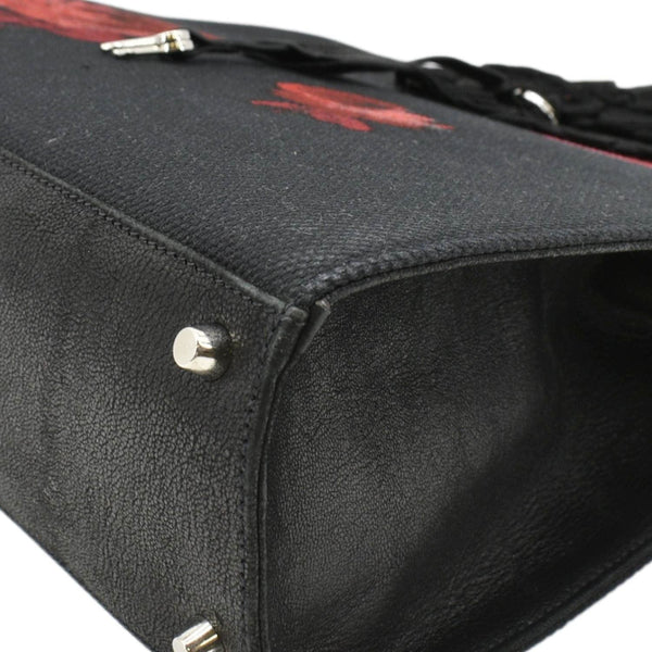 PRADA Canapa Floral Frame Canvas Top Handle Tote Bag Bag Black