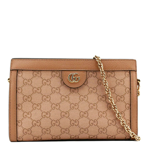 GUCCI Ophidia Small GG Canvas Chain Shoulder Bag Pink 503877