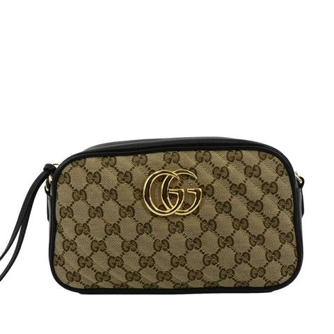 GUCCI Marmont Small Monogram Canvas Crossbody Camera Bag Beige 447632