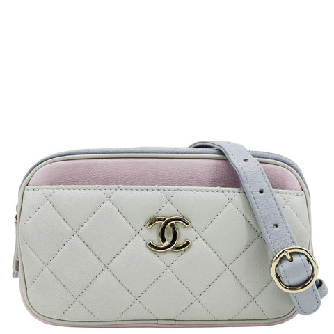 CHANEL CC Double Zip Quilted Leather Tri-Color Belt Bag Pink