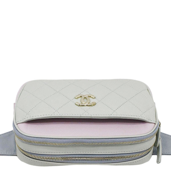 CHANEL CC Double Zip Quilted Leather Tri-Color Belt Bag Pink