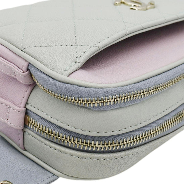 CHANEL CC Double Zip Quilted Leather Tri-Color Belt Bag Pink