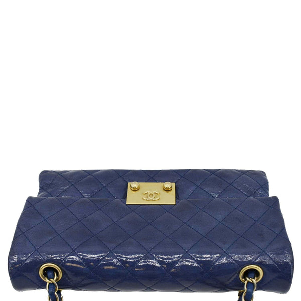 Chanel Envelope Lock 3 Small Quilted Patent Leather Shoulder Bag Blue