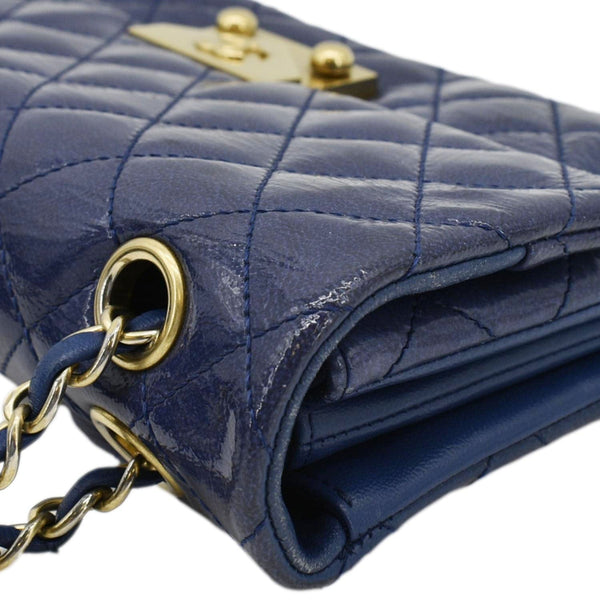 Chanel Envelope Lock 3 Small Quilted Patent Leather Shoulder Bag Blue