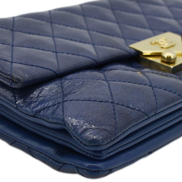 Chanel Envelope Lock 3 Small Quilted Patent Leather Shoulder Bag Blue