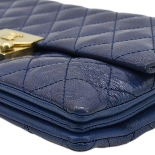 Chanel Envelope Lock 3 Small Quilted Patent Leather Shoulder Bag Blue