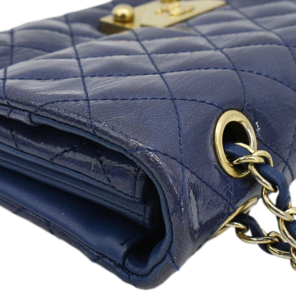 Chanel Envelope Lock 3 Small Quilted Patent Leather Shoulder Bag Blue