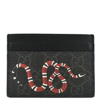 GUCCI Kingsnake Print GG Supreme Monogram Card Case Black 451277