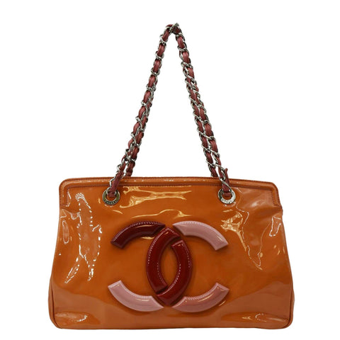 CHANEL Lipstick Medium Patent Vinyl Tote Bag Orange