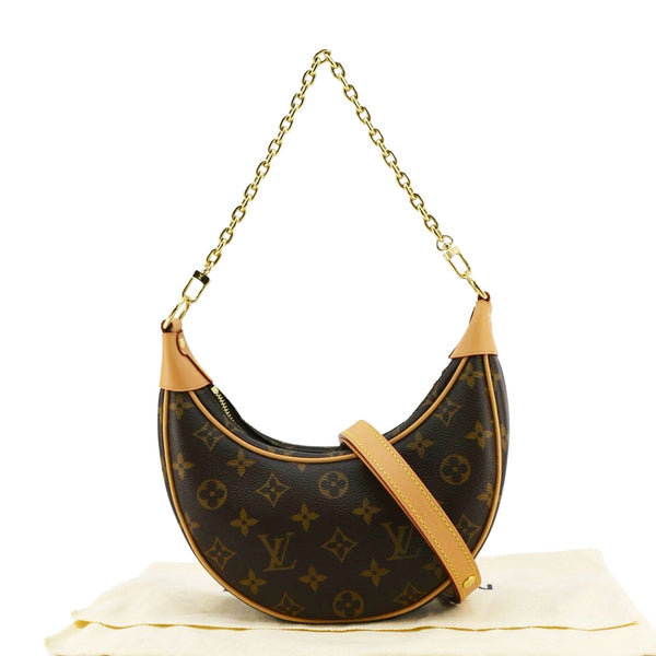 LOUIS VUITTON Loop Half Moon Monogram Canvas Shoulder Bag Brown