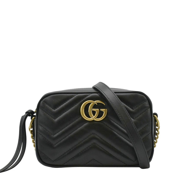 GUCCI Black Leather Chain Crossbody Bag front view