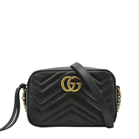 GUCCI GG Marmont Mini Matelasse Leather Chain Crossbody Bag Black 448065