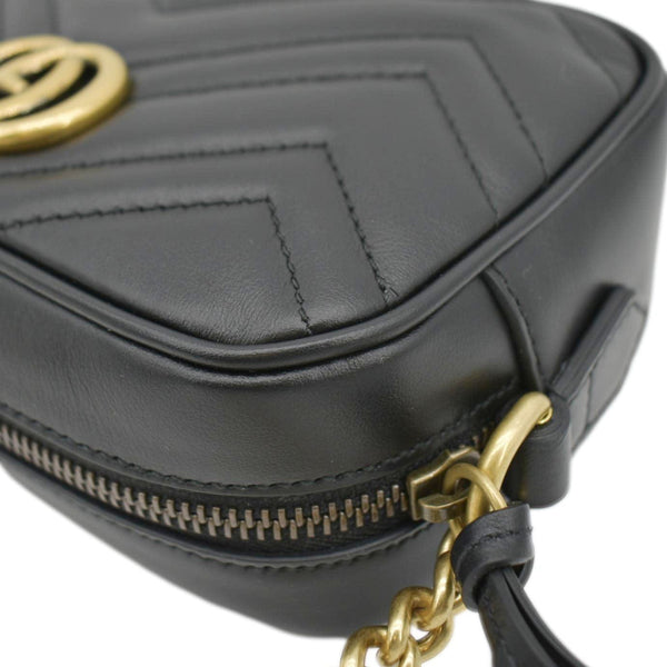 GUCCI Black Leather Chain Crossbody Bag front left end view