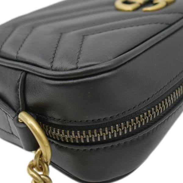 GUCCI Black Leather Chain Crossbody Bag  front right end view