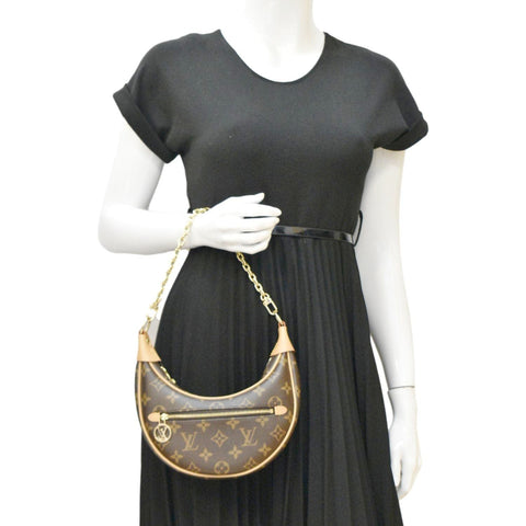 LOUIS VUITTON Loop Half Moon Monogram Canvas Shoulder Bag Brown