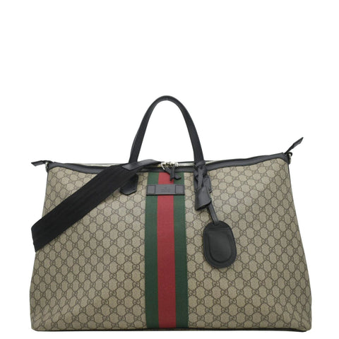 GUCCI Large Zippered GG Supreme Canvas Web Duffle Bag Beige 353406