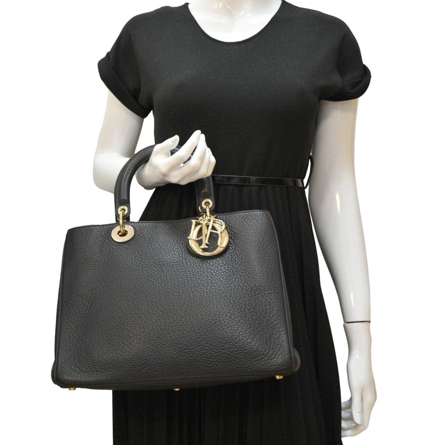 CHRISTIAN DIOR Diorissimo Leather Tote Shoulder Bag Black