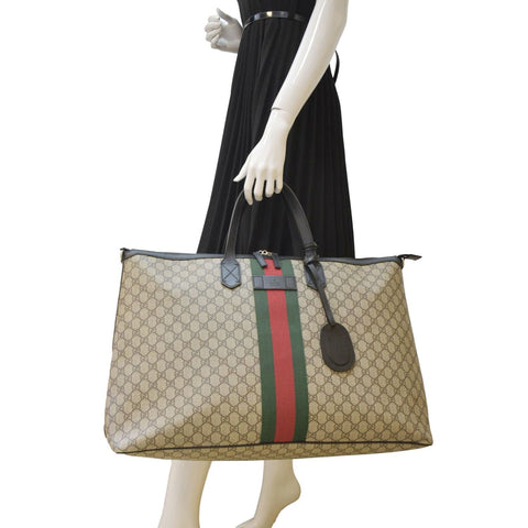 GUCCI Large Zippered GG Supreme Canvas Web Duffle Bag Beige 353406