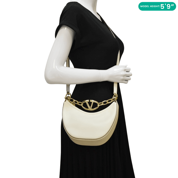 VALENTINO VLogo Moon Mini Nappa Leather Hobo Bag White