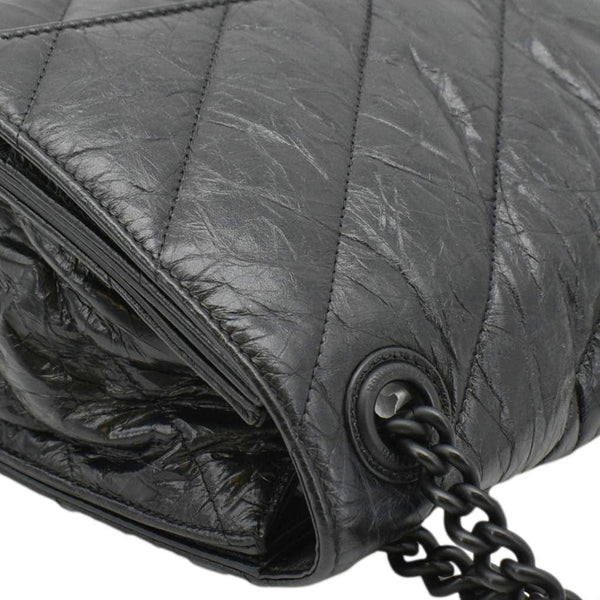 BALENCIAGA Hourglass Medium Crushed Leather Chain Wallet Shoulder Bag Black