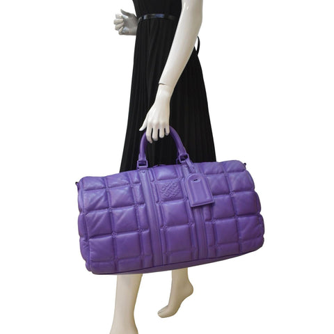 LOUIS VUITTON Keepall 45 Bandouliere Puffy Damier Leather Travel Bag Violet