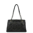 CHANEL Leather Shopping Black Tote Bag front view