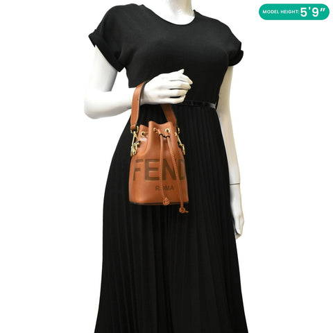 FENDI Mon Tresor Leather Bucket Hobo Bag Brown