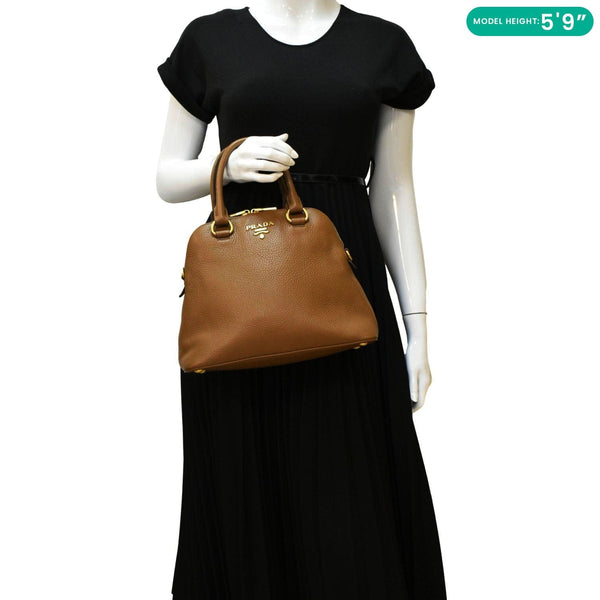 PRADA Vitello Daino Leather Tote Bag Brown