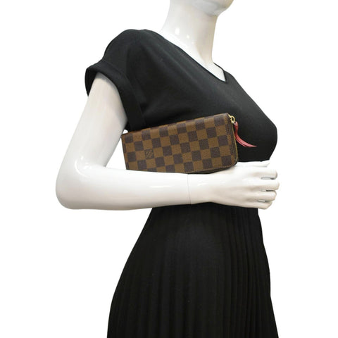 LOUIS VUITTON Clemence Damier Ebene Zippy Wallet Brown