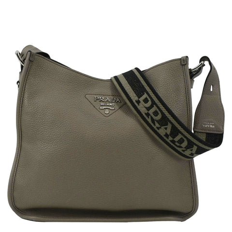 PRADA Leather Shoulder Bag Clay Grey
