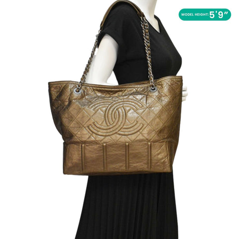 CHANEL Shopping in Moscow Quilted Calfskin Leather Tote Bag Bronze