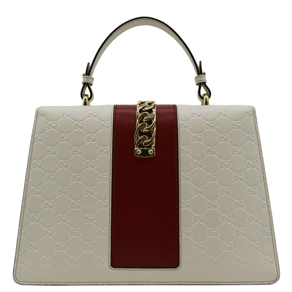 GUCCI Sylvie Medium GG Signature Leather Top Handle Shoulder Bag Off White 431665