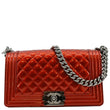 CHANEL Medium Boy Flap Metallic Patent Leather Shoulder Bag Red