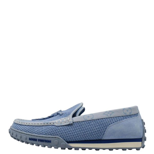 LOUIS VUITTON LV Racer Moccasin Perforated Leather Loafers Light Blue US 10.5