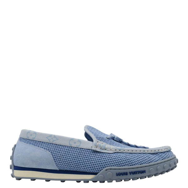 LOUIS VUITTON LV Racer Moccasin Perforated Leather Loafers Light Blue US 10.5