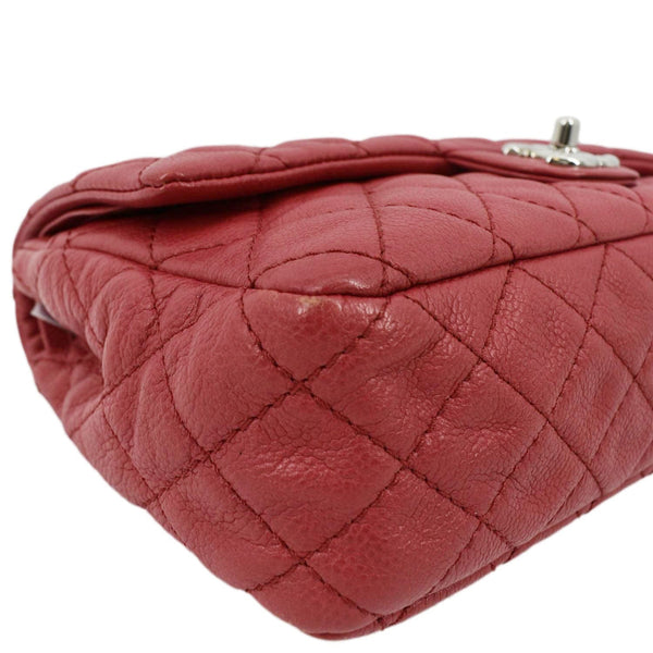 CHANEL Classic Medium Double Flap Quilted Caviar Leather Shoulder Bag Red